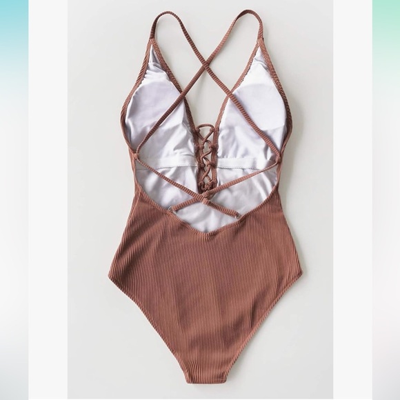 CUPSHE Solid Color V Neck Lace Up One Piece Swimsuit Size XS - Picture 4 of 10